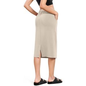 imageODODOS Womens Modal Soft Midi Skirt with Pockets High Waist Back Slit Casual Pencil SkirtsOatmeal