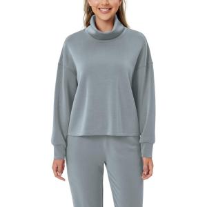 imageODODOS Womens Modal Soft Roll Neck Sweatshirts with Thumb Hole Long Sleeve Oversized Casual Pullover TopGrey Blue