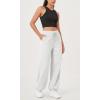 imageODODOS Womens Fleece Lined Wide Leg Jogger Pants with Pockets MidRise Relaxed PullOn SweatpantsHeather White