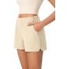 imageODODOS Stretch Woven Relaxed Shorts for Women Elastic High Waist Summer Lightweight Casual Shorts with PocketsBeige