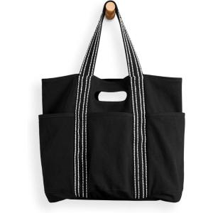 imageODODOS 29L Oversized Canvas Tote Bag Large Capacity Open Top Shoulder Bags for Gym Workout Shopping Beach TravelBlack