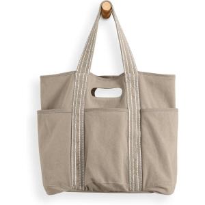 imageODODOS 29L Oversized Canvas Tote Bag Large Capacity Open Top Shoulder Bags for Gym Workout Shopping Beach TravelGray Brown