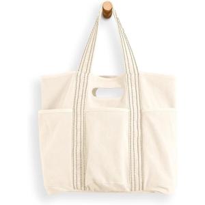 imageODODOS 29L Oversized Canvas Tote Bag Large Capacity Open Top Shoulder Bags for Gym Workout Shopping Beach TravelIvory