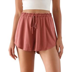 imageODODOS Modal Soft Lounge Shorts for Women Drawstring High Waist Casual Sleepwear Lightweight Cozy Pajama BottomIndian Red Washed