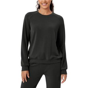imageODODOS Modal Soft Raglan Long Sleeves Sweatshirts for Women Oversized Crew Neck Pullover TopsBlack