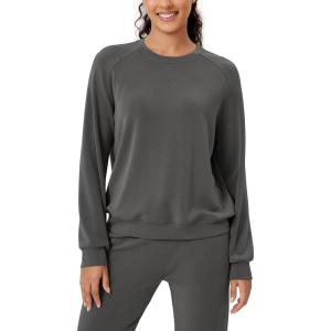 imageODODOS Modal Soft Raglan Long Sleeves Sweatshirts for Women Oversized Crew Neck Pullover TopsCharcoal