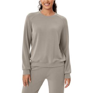 imageODODOS Modal Soft Raglan Long Sleeves Sweatshirts for Women Oversized Crew Neck Pullover TopsKhaki