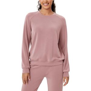 imageODODOS Modal Soft Raglan Long Sleeves Sweatshirts for Women Oversized Crew Neck Pullover TopsLight Pink