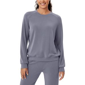 imageODODOS Modal Soft Raglan Long Sleeves Sweatshirts for Women Oversized Crew Neck Pullover TopsPurple Gray