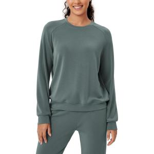 imageODODOS Modal Soft Raglan Long Sleeves Sweatshirts for Women Oversized Crew Neck Pullover TopsSlate Green