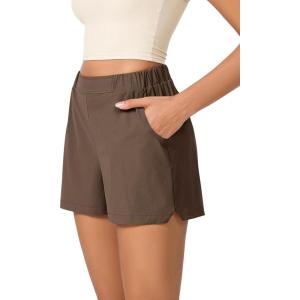 imageODODOS Stretch Woven Relaxed Shorts for Women Elastic High Waist Summer Lightweight Casual Shorts with PocketsCoffee
