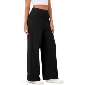 imageODODOS Womens Fleece Lined Wide Leg Jogger Pants with Pockets MidRise Relaxed PullOn SweatpantsBlack