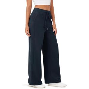 imageODODOS Womens Fleece Lined Wide Leg Jogger Pants with Pockets MidRise Relaxed PullOn SweatpantsDeep Navy