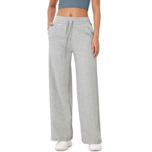 imageODODOS Womens Fleece Lined Wide Leg Jogger Pants with Pockets MidRise Relaxed PullOn SweatpantsHeather Grey