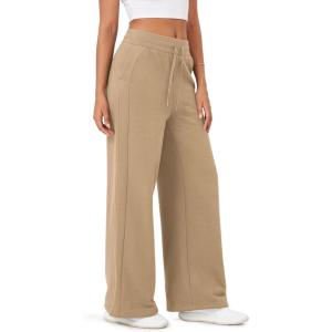imageODODOS Womens Fleece Lined Wide Leg Jogger Pants with Pockets MidRise Relaxed PullOn SweatpantsKhaki