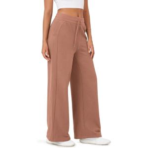imageODODOS Womens Fleece Lined Wide Leg Jogger Pants with Pockets MidRise Relaxed PullOn SweatpantsMuted Clay