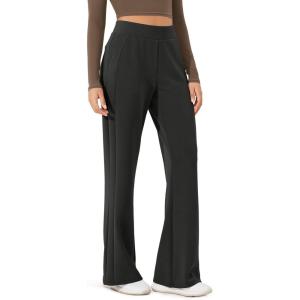 imageODODOS Womens Modal Soft Mini Flared Pants with Pockets High Waist PullOn Casual Lounge Pants2931quot InseamBlack