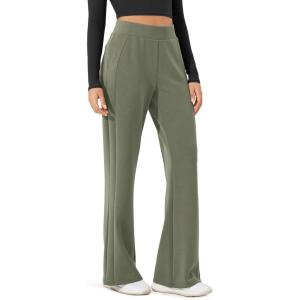 imageODODOS Womens Modal Soft Mini Flared Pants with Pockets High Waist PullOn Casual Lounge Pants2931quot InseamDark Sage