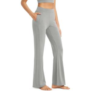 imageODODOS Womens Modal Soft Mini Flared Pants with Pockets High Waist PullOn Casual Lounge Pants2931quot InseamGray