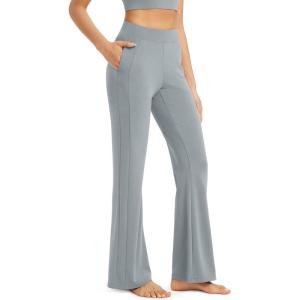 imageODODOS Womens Modal Soft Mini Flared Pants with Pockets High Waist PullOn Casual Lounge Pants2931quot InseamGrey Blue