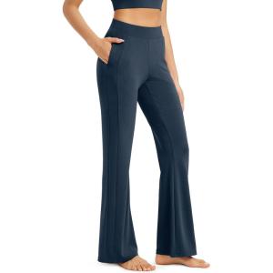 imageODODOS Womens Modal Soft Mini Flared Pants with Pockets High Waist PullOn Casual Lounge Pants2931quot InseamNavy
