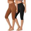 imageODODOS ODLEX 2Pack High Waist Knee Length Workout Capris for Women 14quot19quot Tummy Control Athletic Running Capri LeggingsBlackcaramel