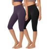 imageODODOS ODLEX 2Pack High Waist Knee Length Workout Capris for Women 14quot19quot Tummy Control Athletic Running Capri LeggingsBlackdark Purple