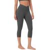 imageODODOS Womens Cross Waist Yoga Capris with Inner Pocket 19quot Inseam Gathered Crossover Workout Cropped Yoga PantsCharcoal