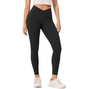 imageODODOS Buttery Soft Cross Waist Leggings with Pockets for Women ODCLOUD 25quot  28quot Crossover Lounge Yoga PantsOnyx Black Grey