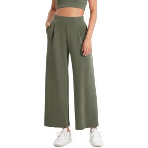 imageODODOS Modal Soft Wide Leg Cropped Pants for Women High Waist Casual Relaxed Pants with Pockets25 InseamDark Sage