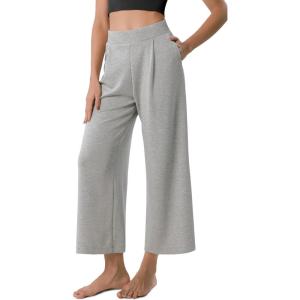 imageODODOS Modal Soft Wide Leg Cropped Pants for Women High Waist Casual Relaxed Pants with Pockets25 InseamHeather Grey
