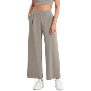 imageODODOS Modal Soft Wide Leg Cropped Pants for Women High Waist Casual Relaxed Pants with Pockets25 InseamKhaki