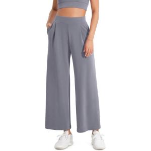 imageODODOS Modal Soft Wide Leg Cropped Pants for Women High Waist Casual Relaxed Pants with Pockets25 InseamPurple Gray