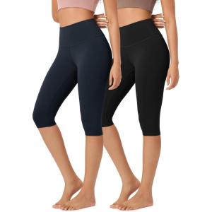 imageODODOS ODLEX 2Pack High Waist Knee Length Workout Capris for Women 14quot19quot Tummy Control Athletic Running Capri LeggingsBlackdeep Navy