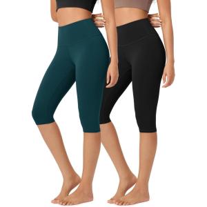 imageODODOS ODLEX 2Pack High Waist Knee Length Workout Capris for Women 14quot19quot Tummy Control Athletic Running Capri LeggingsBlackforest Teal