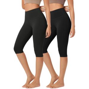 imageODODOS ODLEX 2Pack High Waist Knee Length Workout Capris for Women 14quot19quot Tummy Control Athletic Running Capri LeggingsBlackonyx Black Grey