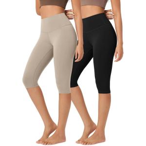 imageODODOS ODLEX 2Pack High Waist Knee Length Workout Capris for Women 14quot19quot Tummy Control Athletic Running Capri LeggingsBlacktaupe