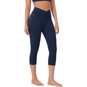 imageODODOS Womens Cross Waist Yoga Capris with Inner Pocket 19quot Inseam Gathered Crossover Workout Cropped Yoga PantsNavy
