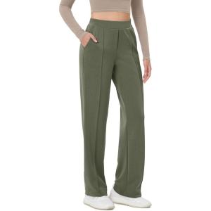 imageODODOS Womens Modal Soft Classic Pants Mid Rise PullOn Lounge Casual Work Pants with PocketsDark Sage