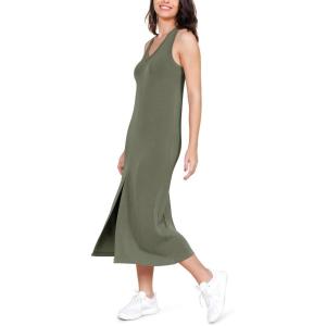 imageODODOS Modal Soft Front Split Midi Dress for Women V Neck Sleeveless Casual Summer Tank DressDark Sage