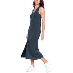 imageODODOS Modal Soft Front Split Midi Dress for Women V Neck Sleeveless Casual Summer Tank DressDeep Blue