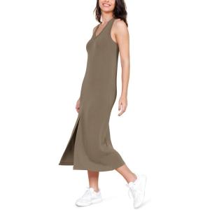 imageODODOS Modal Soft Front Split Midi Dress for Women V Neck Sleeveless Casual Summer Tank DressEspresso