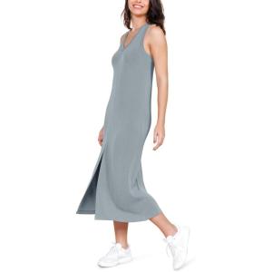 imageODODOS Modal Soft Front Split Midi Dress for Women V Neck Sleeveless Casual Summer Tank DressGrey Blue