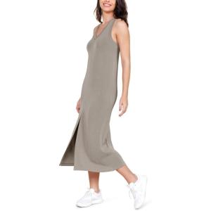imageODODOS Modal Soft Front Split Midi Dress for Women V Neck Sleeveless Casual Summer Tank DressKhaki