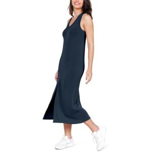 imageODODOS Modal Soft Front Split Midi Dress for Women V Neck Sleeveless Casual Summer Tank DressNavy