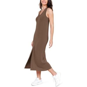 imageODODOS Modal Soft Front Split Midi Dress for Women V Neck Sleeveless Casual Summer Tank DressNutria