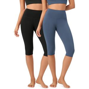 imageODODOS ODCLOUD 2Pack Buttery Soft Lounge Yoga Capris for Women 14quot  19quot  21quot High Waist Capri LeggingsBlackink Blue