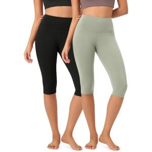 imageODODOS ODCLOUD 2Pack Buttery Soft Lounge Yoga Capris for Women 14quot  19quot  21quot High Waist Capri LeggingsBlacklime Stone