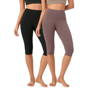 imageODODOS ODCLOUD 2Pack Buttery Soft Lounge Yoga Capris for Women 14quot  19quot  21quot High Waist Capri LeggingsBlackpurple Taupe