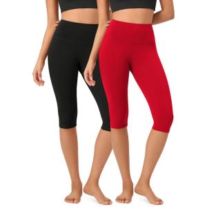 imageODODOS ODCLOUD 2Pack Buttery Soft Lounge Yoga Capris for Women 14quot  19quot  21quot High Waist Capri LeggingsBlackred